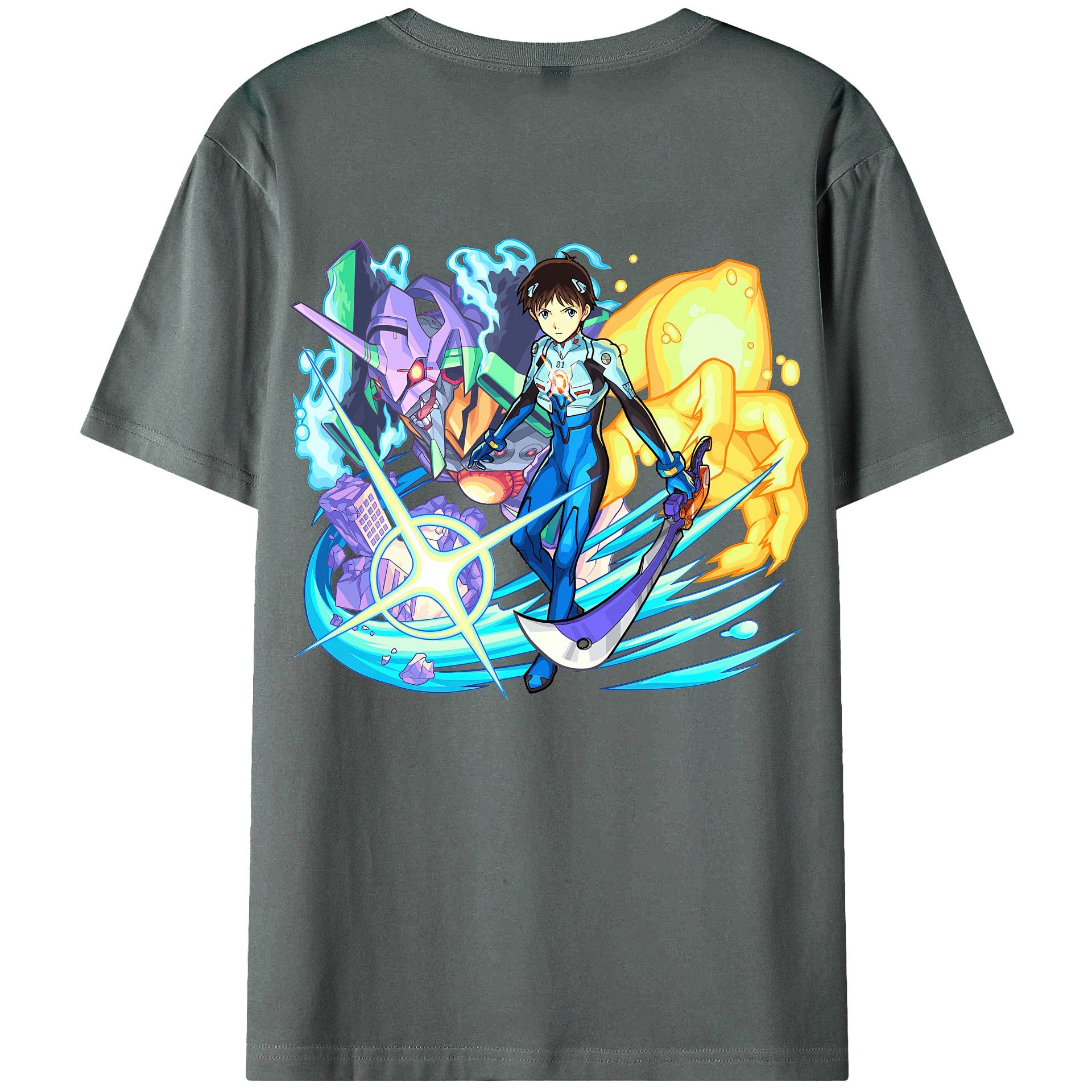 （画像用） EVA 新世紀エヴァンゲリオン 綿100％ メンズ半袖Tシャツ（バックプリント） 通気性